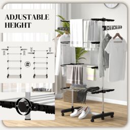 HOMCOM 4-Tier Large Clothes Airer Stainless Steel Clothes Drying Rack Black - thumbnail 4