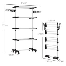 HOMCOM 4-Tier Large Clothes Airer Stainless Steel Clothes Drying Rack Black - thumbnail 3