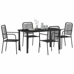 Berkfield Home 5 Piece Garden Dining Set Black Cotton Rope & Steel - thumbnail 3