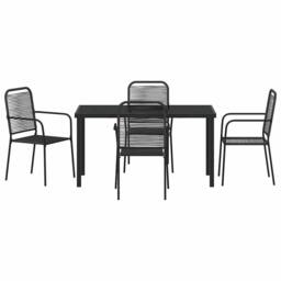 Berkfield Home 5 Piece Garden Dining Set Black Cotton Rope & Steel - thumbnail 7