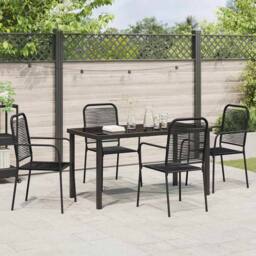Berkfield Home 5 Piece Garden Dining Set Black Cotton Rope & Steel - thumbnail 4