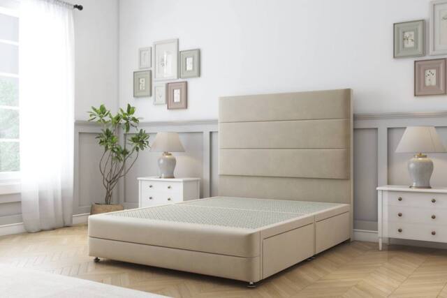 "Sloomy Monaco Coniston Divan Base No Drawers-54"" Headboard & 12"" Footboard in Cream - Size: King" - image 1