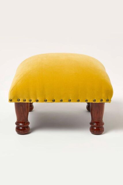 Homescapes Mable Velvet Square Footstool in Mustard - image 1