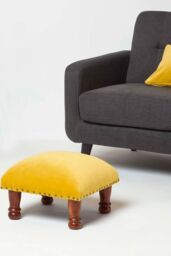 Homescapes Mable Velvet Square Footstool in Mustard - thumbnail 3