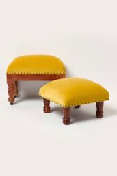 Homescapes Mable Velvet Square Footstool in Mustard - thumbnail 6