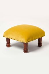 Homescapes Mable Velvet Square Footstool in Mustard - thumbnail 2