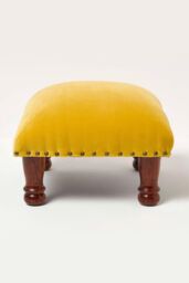 Homescapes Mable Velvet Square Footstool in Mustard - thumbnail 1