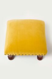Homescapes Mable Velvet Square Footstool in Mustard - thumbnail 4