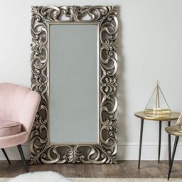 Melody Maison Large Baroque-style Silver Wall / Floor Mirror 90cm X 168cm - Size: 90 cm X 168 cm - thumbnail 4