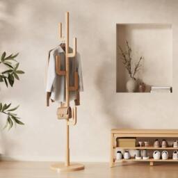YQJJGL Coat Rack Solid Wood Freestanding Coat Tree with Hooks for Entryway Coat Rack Clothes Rack Garment Rack in Natural - thumbnail 2