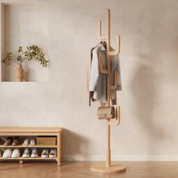 YQJJGL Coat Rack Solid Wood Freestanding Coat Tree with Hooks for Entryway Coat Rack Clothes Rack Garment Rack in Natural - thumbnail 1