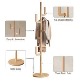 YQJJGL Coat Rack Solid Wood Freestanding Coat Tree with Hooks for Entryway Coat Rack Clothes Rack Garment Rack in Natural - thumbnail 3