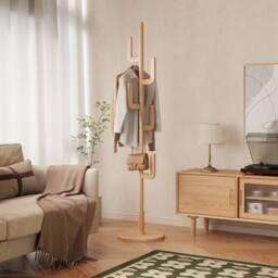 YQJJGL Coat Rack Solid Wood Freestanding Coat Tree with Hooks for Entryway Coat Rack Clothes Rack Garment Rack in Natural - thumbnail 6