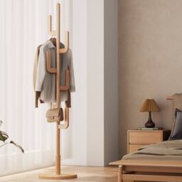YQJJGL Coat Rack Solid Wood Freestanding Coat Tree with Hooks for Entryway Coat Rack Clothes Rack Garment Rack in Natural - thumbnail 7