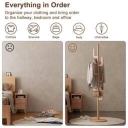YQJJGL Coat Rack Solid Wood Freestanding Coat Tree with Hooks for Entryway Coat Rack Clothes Rack Garment Rack in Natural - thumbnail 5