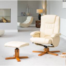 Artemis Home Severn Swivel Recliner Chair & Stool in Cream - Size: 1 Seater