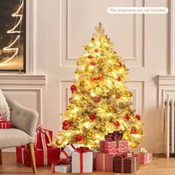 Gymax 4.5 FT Pre-Lit Flocked Christmas Tree With 757 Branch Tips 120 Lights in Green - thumbnail 4