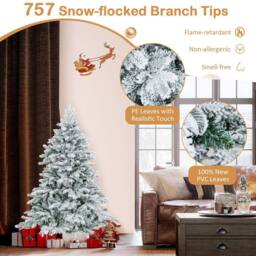 Gymax 4.5 FT Pre-Lit Flocked Christmas Tree With 757 Branch Tips 120 Lights in Green - thumbnail 6