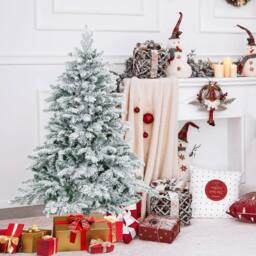 Gymax 4.5 FT Pre-Lit Flocked Christmas Tree With 757 Branch Tips 120 Lights in Green - thumbnail 3