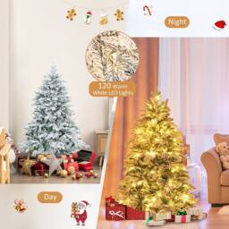 Gymax 4.5 FT Pre-Lit Flocked Christmas Tree With 757 Branch Tips 120 Lights in Green - thumbnail 7