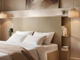 Solace+Co Zora Ottoman Bed with Headboard Shelves Oak in Brown - Size: Double - thumbnail 4