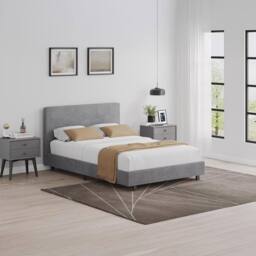 FWStyle Small Double Queen Grey Ribbed Linen Upholstered Fabric Bed Frame