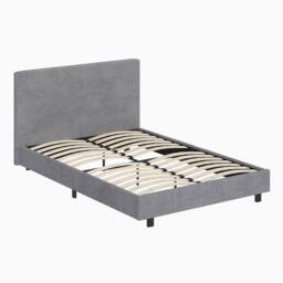FWStyle Small Double Queen Grey Ribbed Linen Upholstered Fabric Bed Frame - thumbnail 3