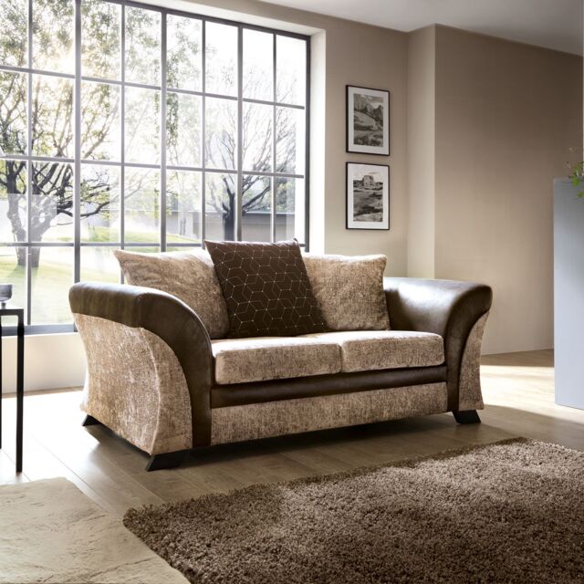 Abakus Direct Farrow Crushed Chenille 2 Seater Sofa in Brown & Beige - image 1