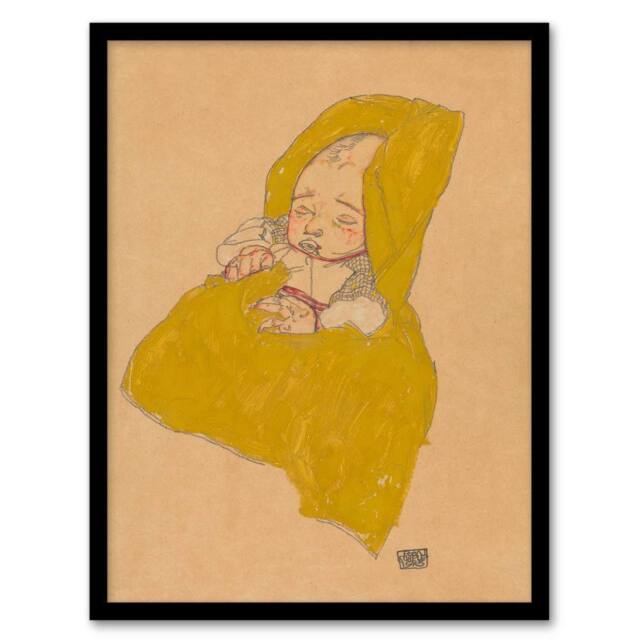 Artery8 Egon Schiele Framed Wall Art Print Infant Portrait in a Changing Pad in Beige - Size: A3 - image 1