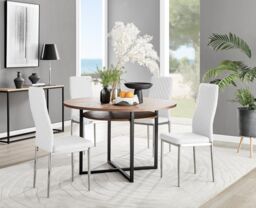 FurnitureboxUK Adley Brown Wood Storage Dining Table & 4 Milan Chrome Leg Chairs in Off-White