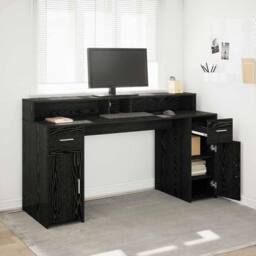 Berkfield Home Desk Black Oak 160x55x91 cm Engineered Wood - Size: 160 x 55 x 91 cm - thumbnail 2