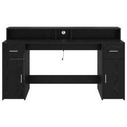 Berkfield Home Desk Black Oak 160x55x91 cm Engineered Wood - Size: 160 x 55 x 91 cm - thumbnail 7