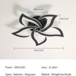 EONLION LED Ceiling Light Warm White Flower Chandelier Living Room in Black - thumbnail 2