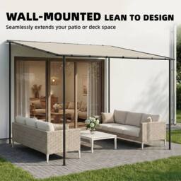 OUTSUNNY 3 x 2 m Lean to Garden Pergola, Metal Frame Gazebo Pergola, Cream - Size: 3m x 2m - thumbnail 4