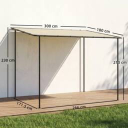 OUTSUNNY 3 x 2 m Lean to Garden Pergola, Metal Frame Gazebo Pergola, Cream - Size: 3m x 2m - thumbnail 3