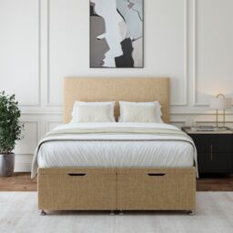 Bedmaster Linen Ottoman Divan Base & Plain Headboard in Natural - Size: Small Double - thumbnail 2