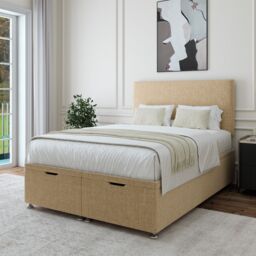 Bedmaster Linen Ottoman Divan Base & Plain Headboard in Natural - Size: Small Double - thumbnail 1