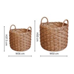 Ivyline Woven Round Rattan Log Basket with Handles Set of 2 in Light Brown - thumbnail 3