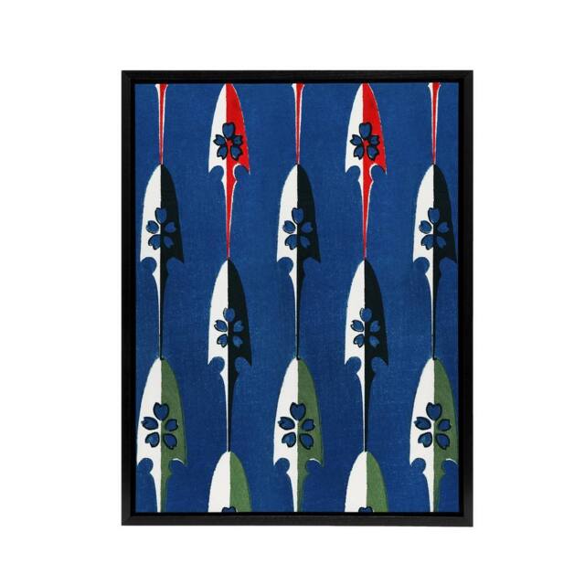 "Artery8 Vintage Japanese Arrowheads Pattern Framed Canvas Wall Art Print Korin in Blue - Size: W12"" x H16""" - image 1