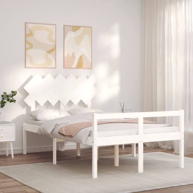 Berkfield Home Beautiful Bed Frame with Headboard White Double Solid Wood - image 1