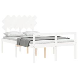 Berkfield Home Beautiful Bed Frame with Headboard White Double Solid Wood - thumbnail 4