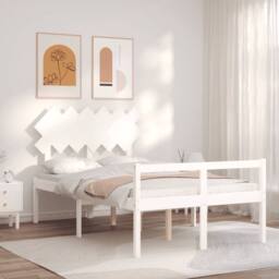 Berkfield Home Beautiful Bed Frame with Headboard White Double Solid Wood - thumbnail 2