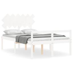 Berkfield Home Beautiful Bed Frame with Headboard White Double Solid Wood - thumbnail 3