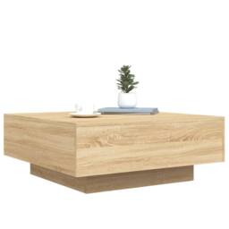 Berkfield Home Modern Coffee Table with LED Lights Sonoma Oak 80x80x31 cm in Light Oak - Size: 80 x 80 x 31 cm - thumbnail 6