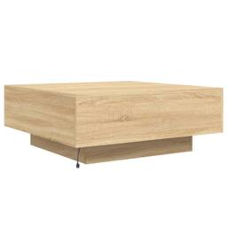 Berkfield Home Modern Coffee Table with LED Lights Sonoma Oak 80x80x31 cm in Light Oak - Size: 80 x 80 x 31 cm - thumbnail 9