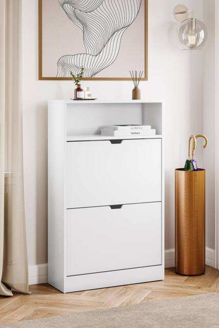 Home Discount Vida Designs 2 Drawer Shoe Cabinet with Shelf Space-saving Storage in White - image 1