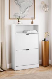 Home Discount Vida Designs 2 Drawer Shoe Cabinet with Shelf Space-saving Storage in White - thumbnail 1