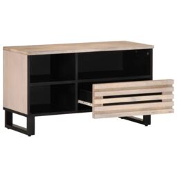 Berkfield Home TV Cabinet 80x34x46 cm Solid Wood Mango in Grey - Size: 80 x 34 x 46 cm - thumbnail 3