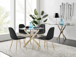 Novara 100cm Round Tempered Glass Dining Table with Gold Legs & 4 Corona Faux Leather Chairs - thumbnail 3