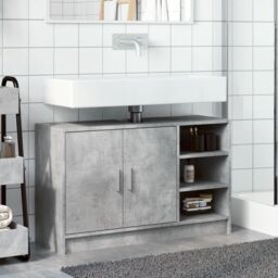 Berkfield Home Sink Cabinet Concrete Grey 90x29x55 cm Engineered Wood - Size: 90 x 29 x 55 cm - thumbnail 3